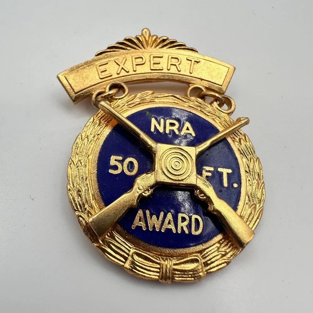 Vintage‎ 80s NRA Brooch Pin Badge National Rifle Association Blue Enamel Jewelry
